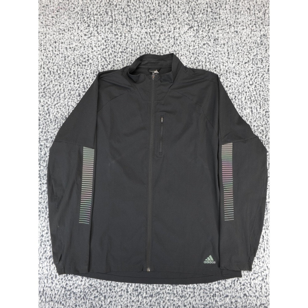 Adidas Mens Black Running Jacket Reflective Full Zip Windbreaker XL‎ Large Tall